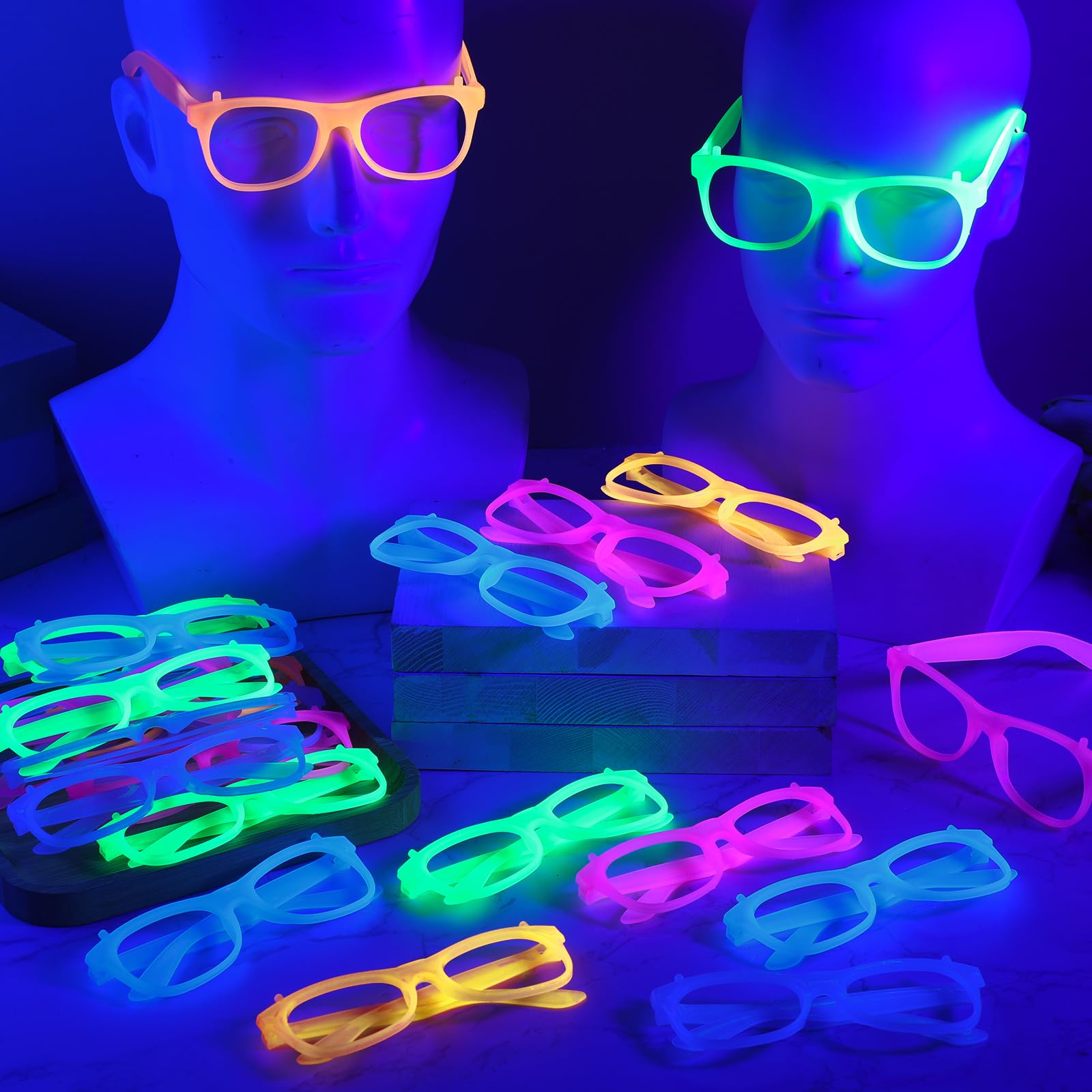 2/24개 야광 네온 안경 (렌즈 없음) 발광 안경 프 - Glow In The Dark Party Glasses 리뷰 및 가격