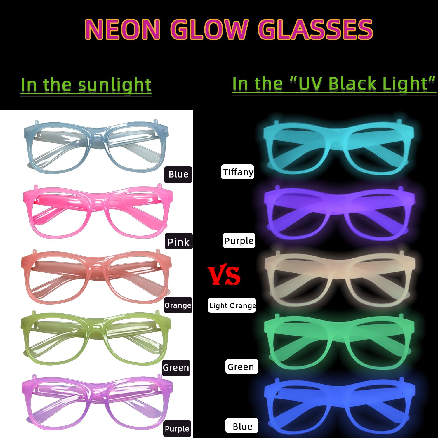 2/24개 야광 네온 안경 (렌즈 없음) 발광 안경 프 - Glow In The Dark Party Glasses 리뷰 및 가격