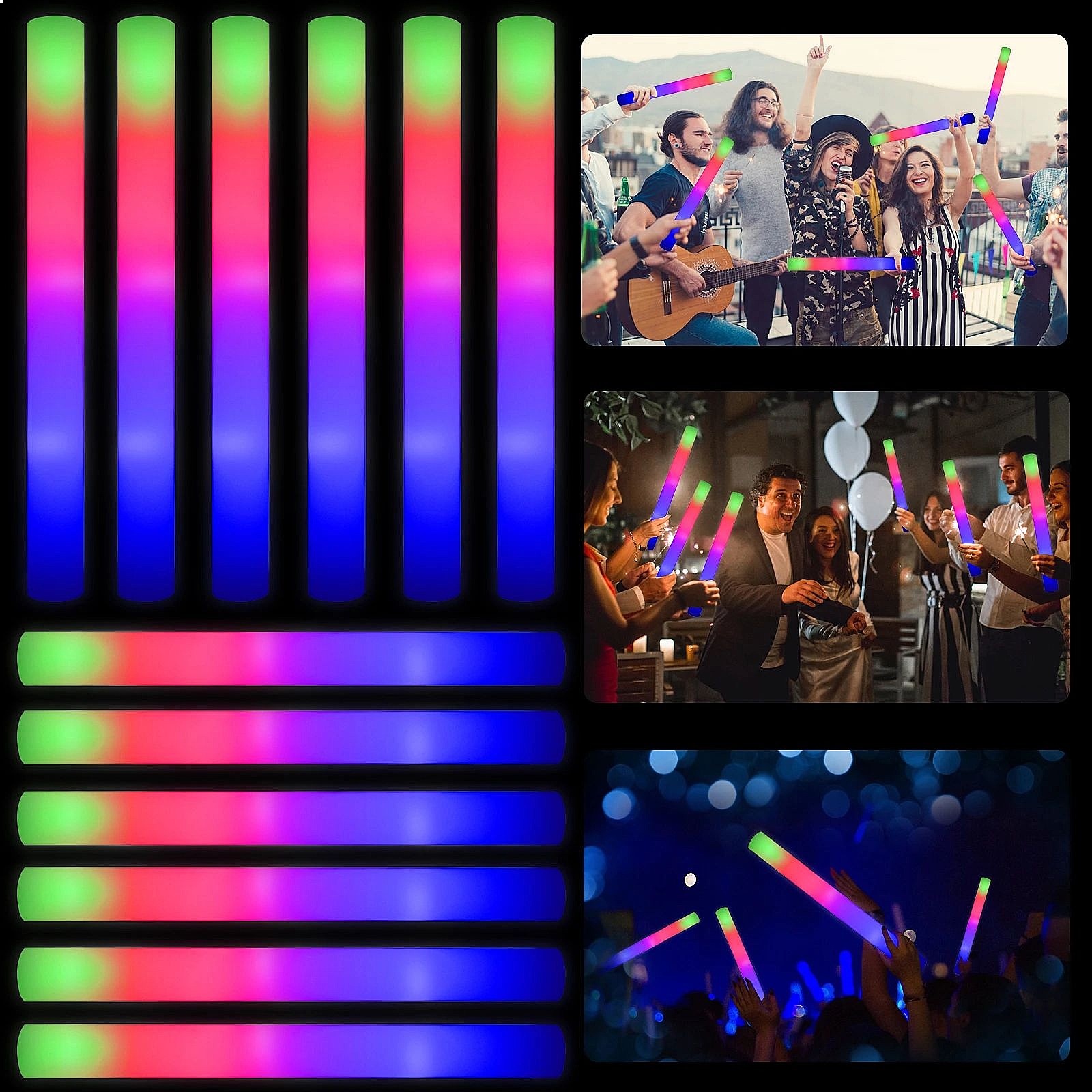 글로우 스틱 대량 102개 LED 폼 스틱 3가지 모드 - Flashing Led Foam Sticks Party 리뷰 및 가격